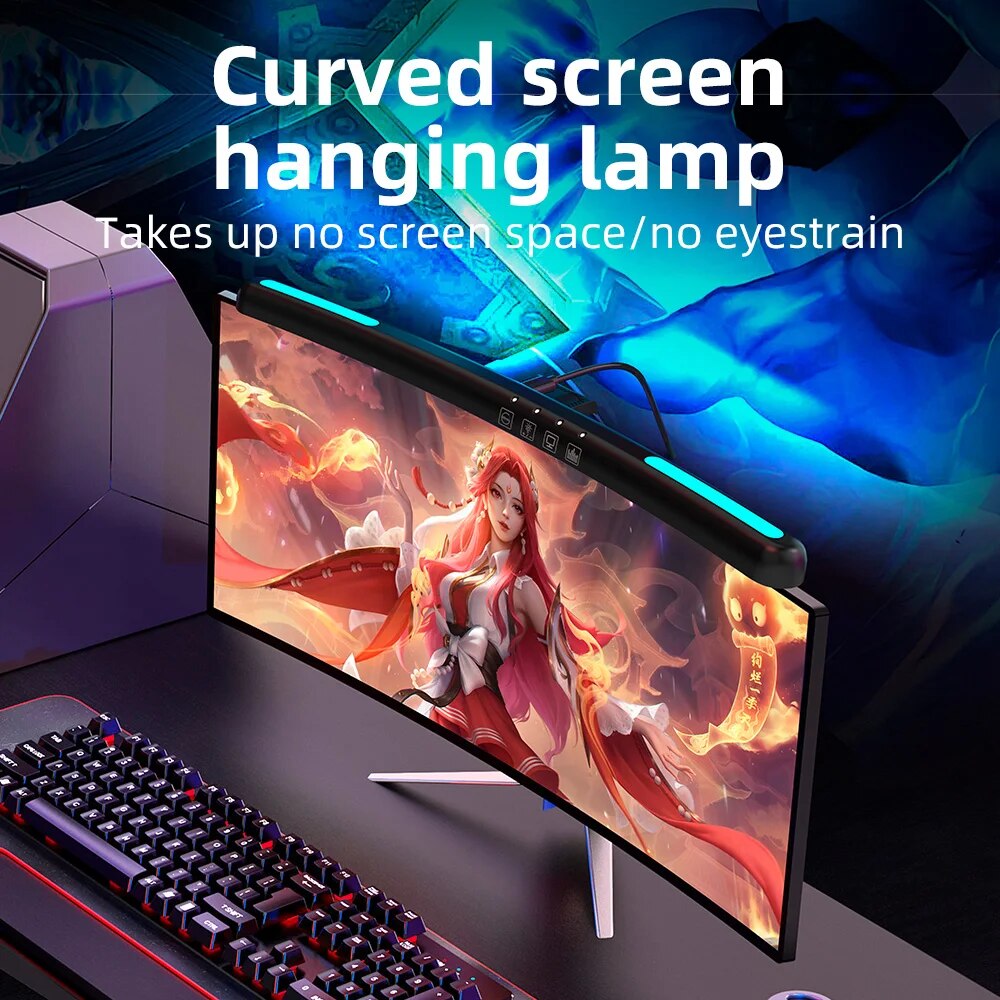 USB Stepless Dimming Screen Hanging Light Curved Screen Monitor Light Bar RGB Background Atmosphere Desk Lamp Monitor Light Bar
