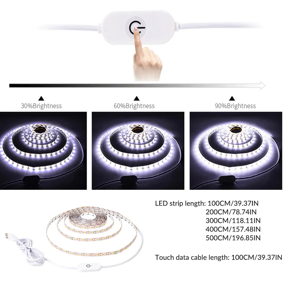 Touch Switch Led Strip Set Dc 5v 2835 Smd Warm White Lighting