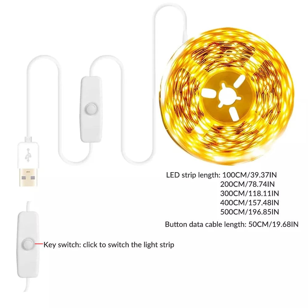 Touch Switch Led Strip Set Dc 5v 2835 Smd Warm White Lighting