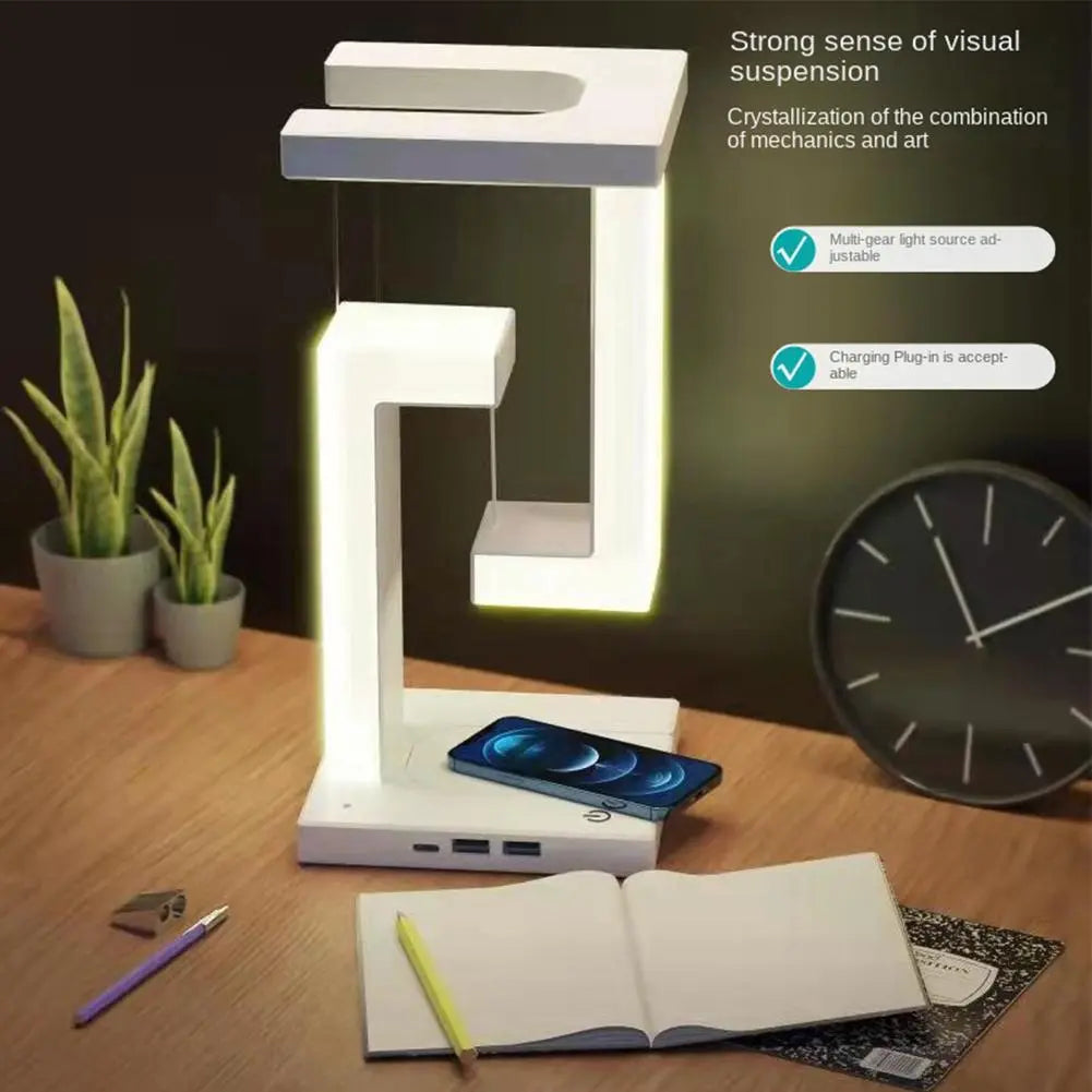 Magnetic Levitation Table Lamp Living Room Bedroom Decoration Bedside Table Lamp with Smartphone Wireless Charging Night Light