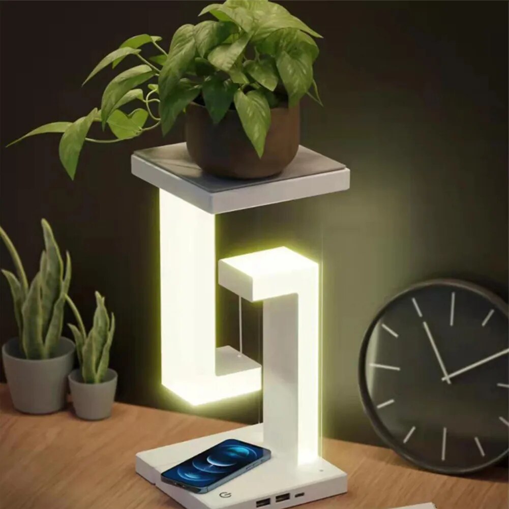 Magnetic Levitation Table Lamp Living Room Bedroom Decoration Bedside Table Lamp with Smartphone Wireless Charging Night Light