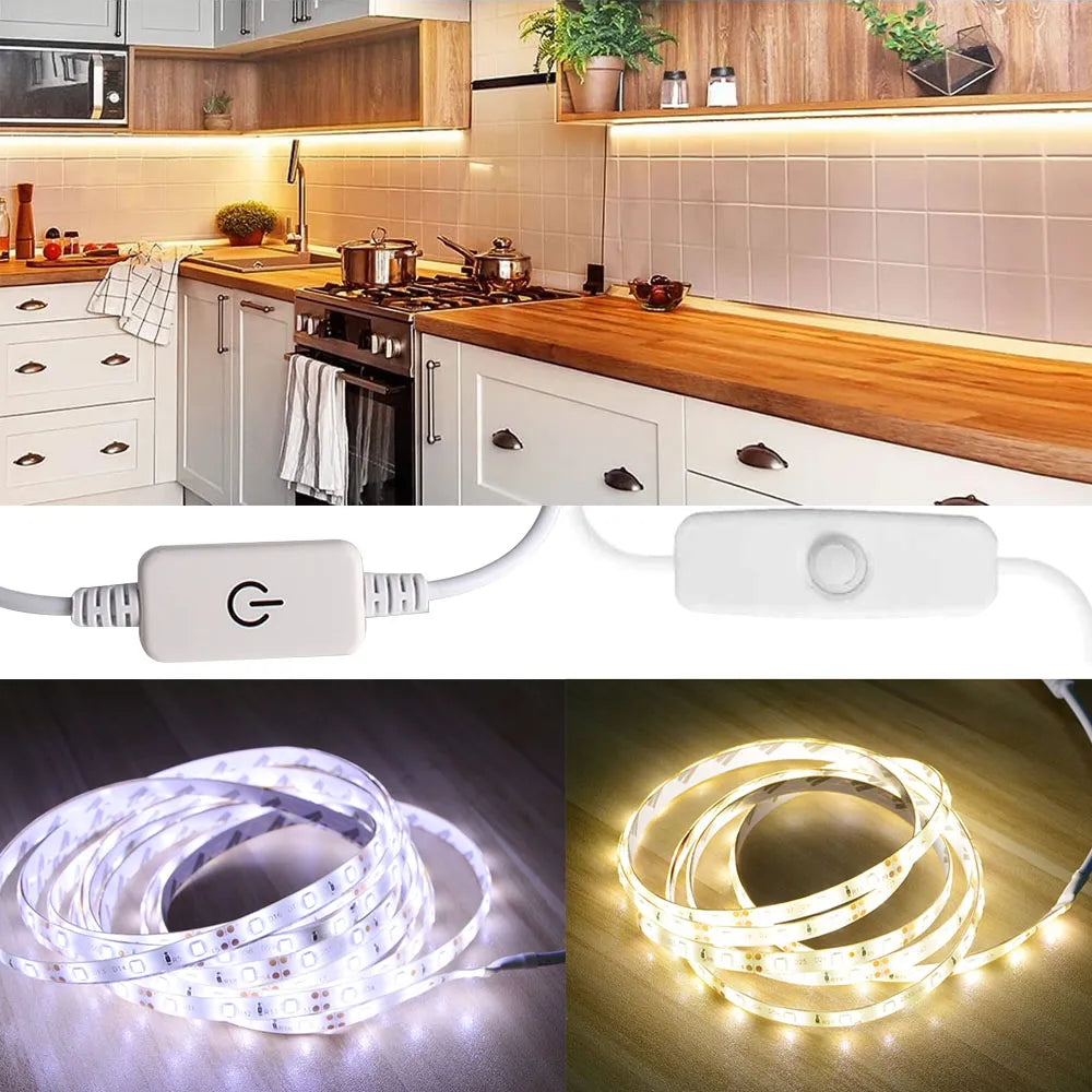 Touch Switch Led Strip Set Dc 5v 2835 Smd Warm White Lighting