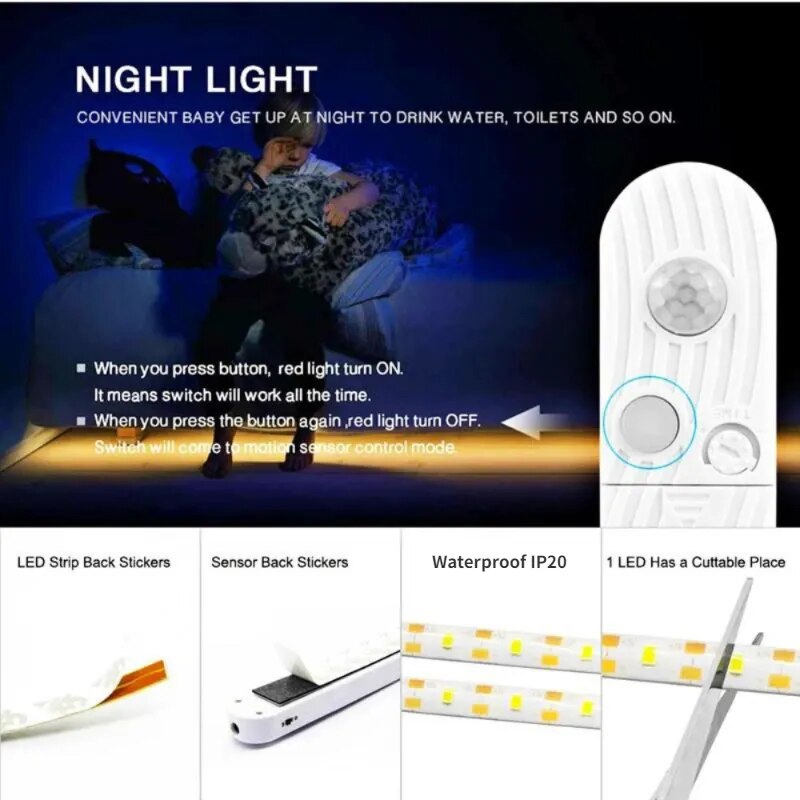 5M PIR Led Motion Sensor LED Strip Lamp 5V Led