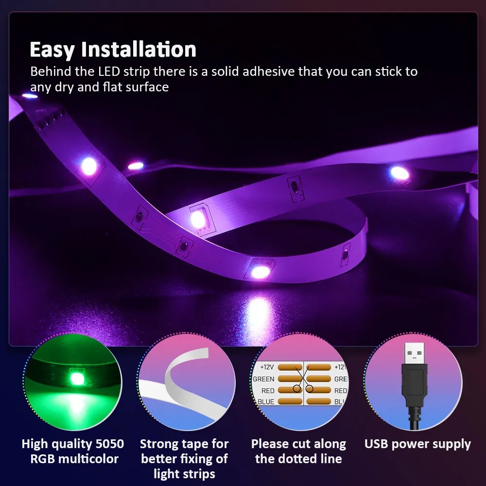 USB RGB Led Strip TV backlight , APP Color Changing