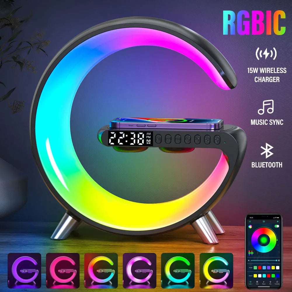 Desk Lamp Wireless Charger Alarm Clock Speaker APP Control