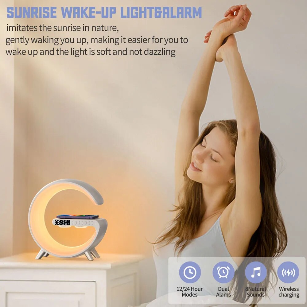 Desk Lamp Wireless Charger Alarm Clock Speaker APP Control