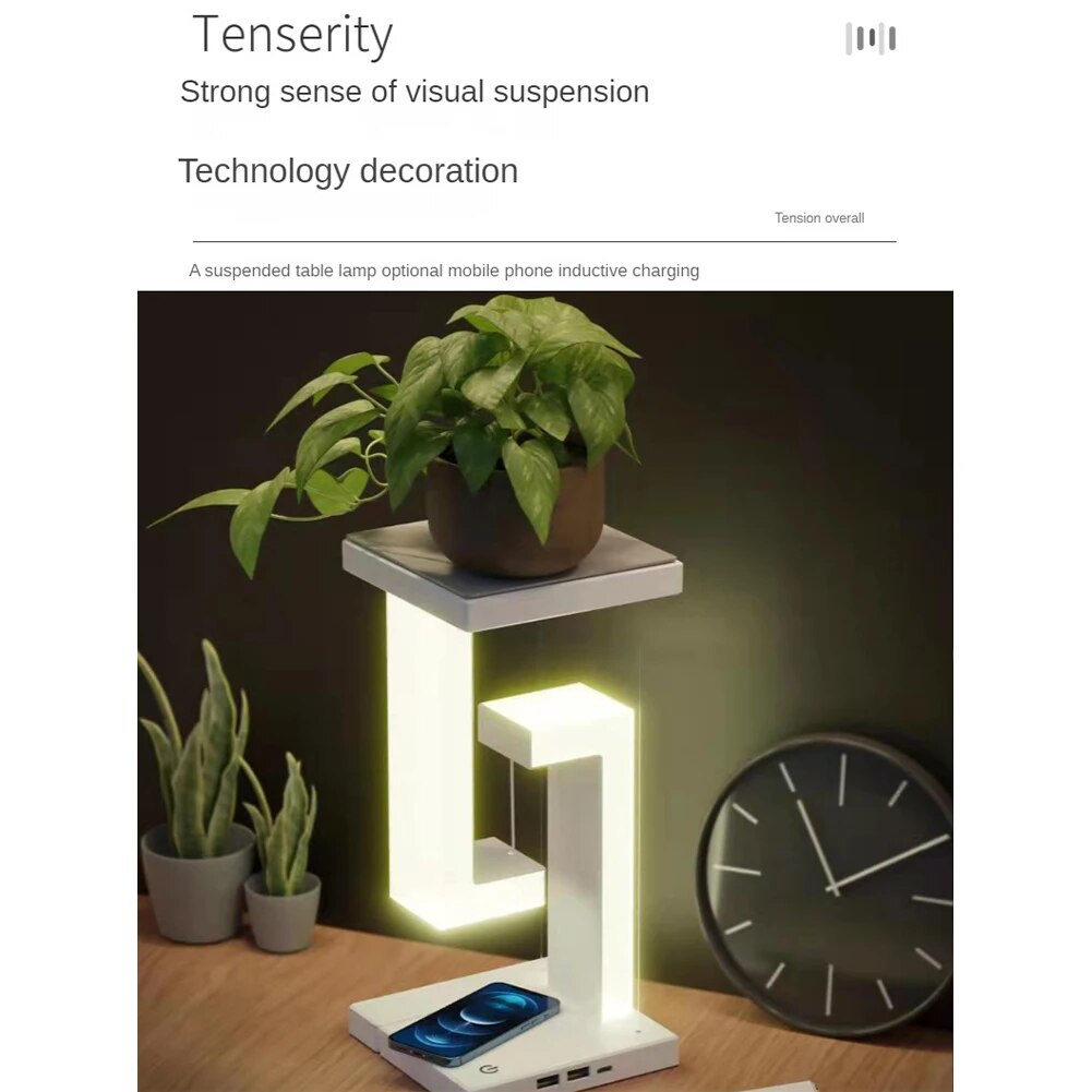 Magnetic Levitation Table Lamp Living Room Bedroom Decoration Bedside Table Lamp with Smartphone Wireless Charging Night Light