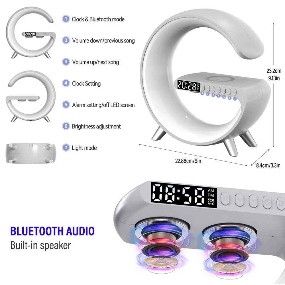 Desk Lamp Wireless Charger Alarm Clock Speaker APP Control