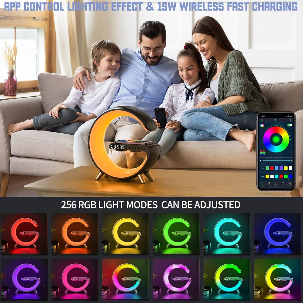 Desk Lamp Wireless Charger Alarm Clock Speaker APP Control
