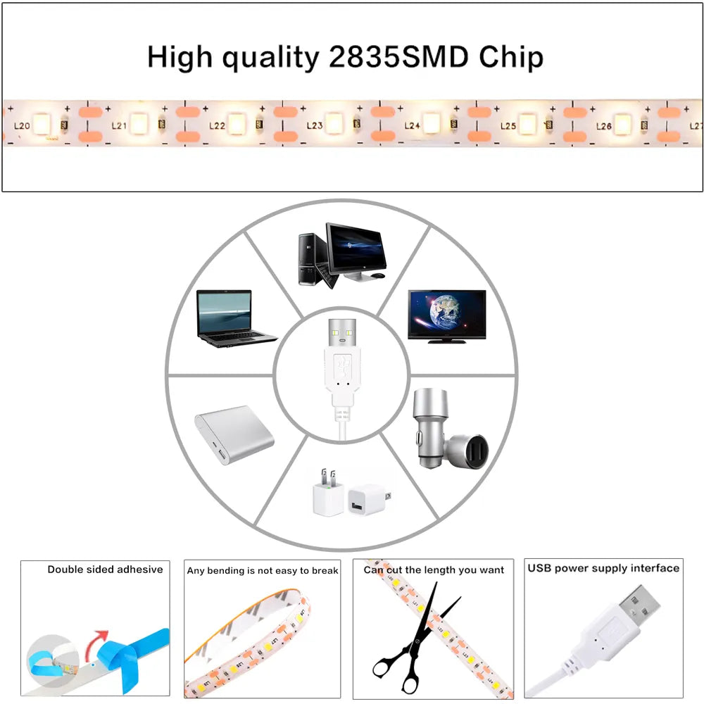 Touch Switch Led Strip Set Dc 5v 2835 Smd Warm White Lighting