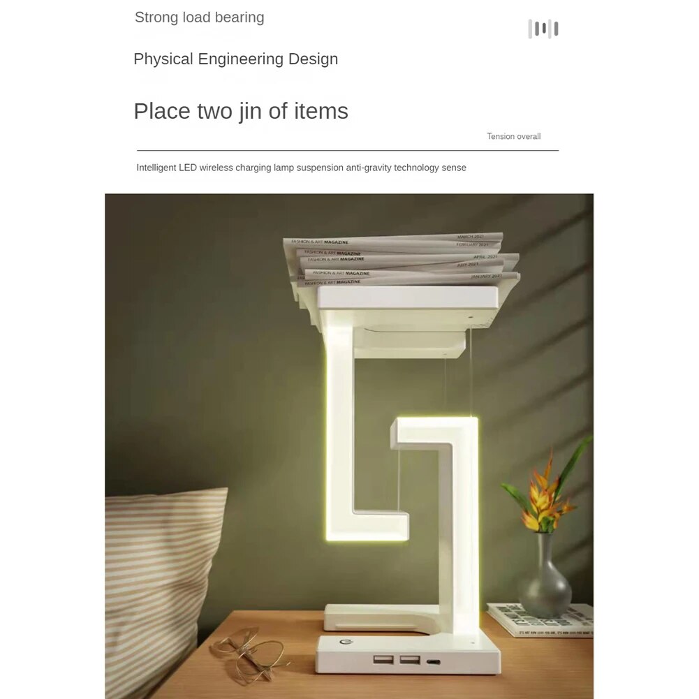 Magnetic Levitation Table Lamp Living Room Bedroom Decoration Bedside Table Lamp with Smartphone Wireless Charging Night Light