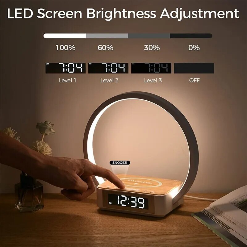 3 in 1 Wireless Charging Bedside Lamp Touch Table Lamp With Alarm Clock Wake-Up Light Nightstand Reading Night Light for Bedroom