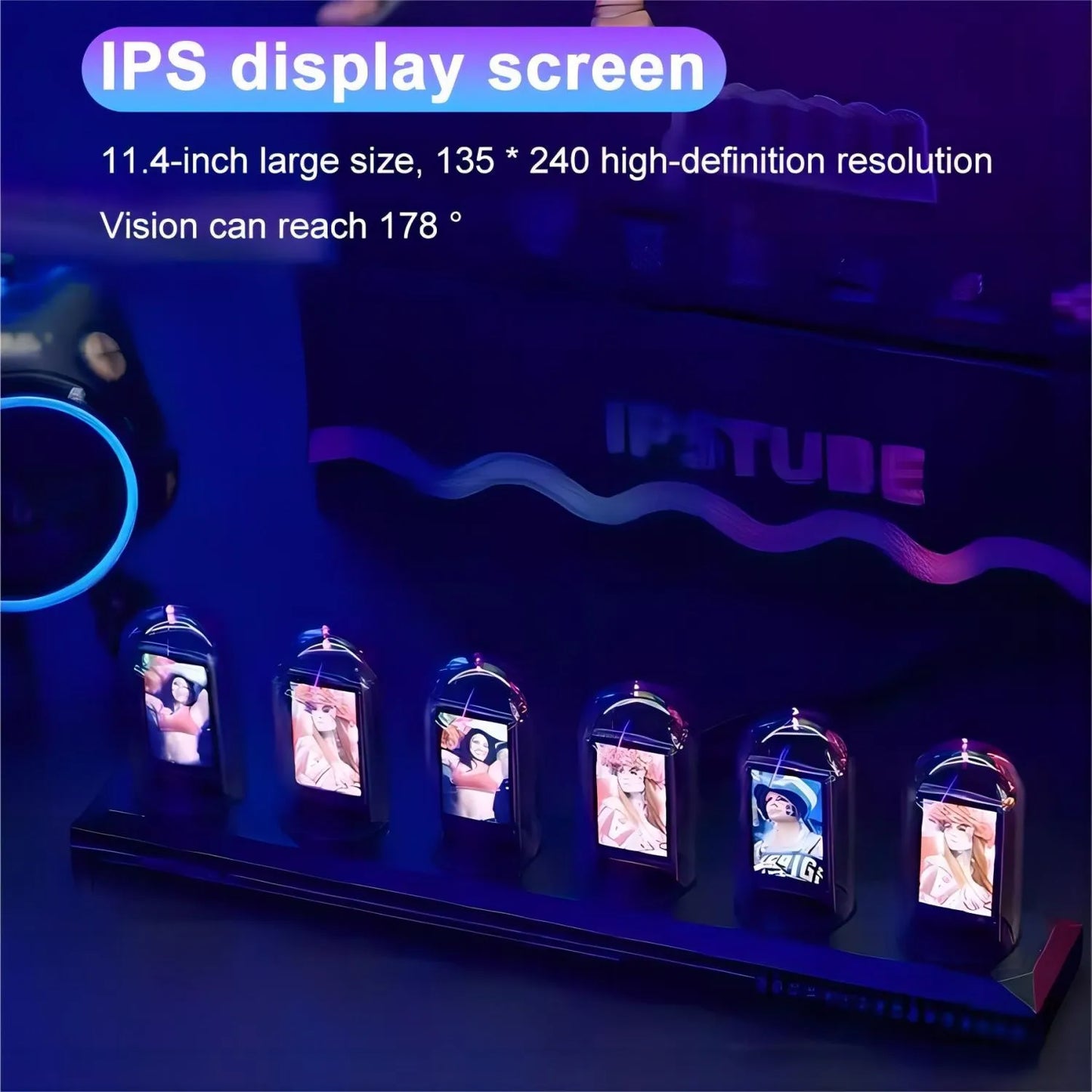 RGB Nixie Tube Clock LED Glows IPS Color Screen