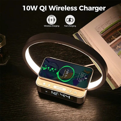 3 in 1 Wireless Charging Bedside Lamp Touch Table Lamp With Alarm Clock Wake-Up Light Nightstand Reading Night Light for Bedroom